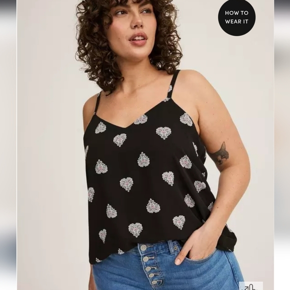 NWT Torrid Sophie Chiffon Swing Double Layer Cami In Paisley Hearts Deep Black - Picture 1 of 9